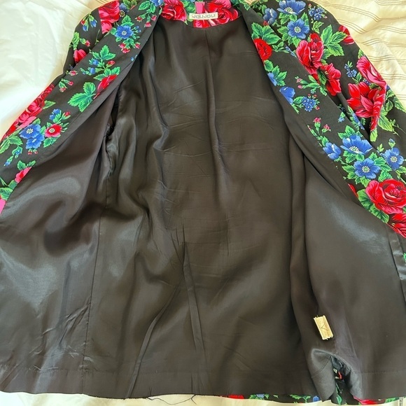 JOU JOU VINTAGE 80s Floral Oversized Longline Pocketed Shoulder Pad Blazer Small - Picture 16 of 16